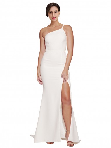 Stretch Crepe Sweep Train One Shoulder Ivory Sheath Semi Formal Evening Dress / Prom Dress / Bridesmaid Dress Stockport