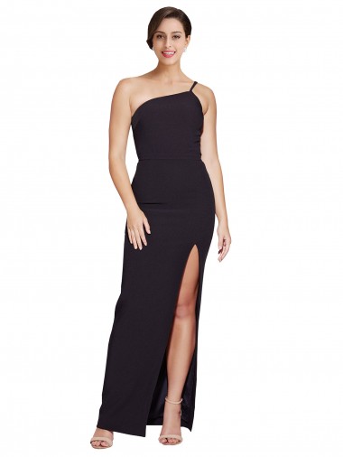 Stretch Crepe Long One Shoulder Black Sheath Formal Evening Gown / Prom Dress / Bridesmaid Dress Stockport