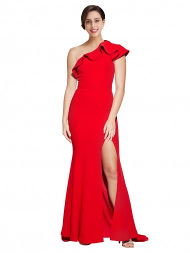 Stretch Crepe Sweep Train One Shoulder Red Sheath Semi Formal Evening Dress / Prom Dress / Bridesmaid Dress Stockport