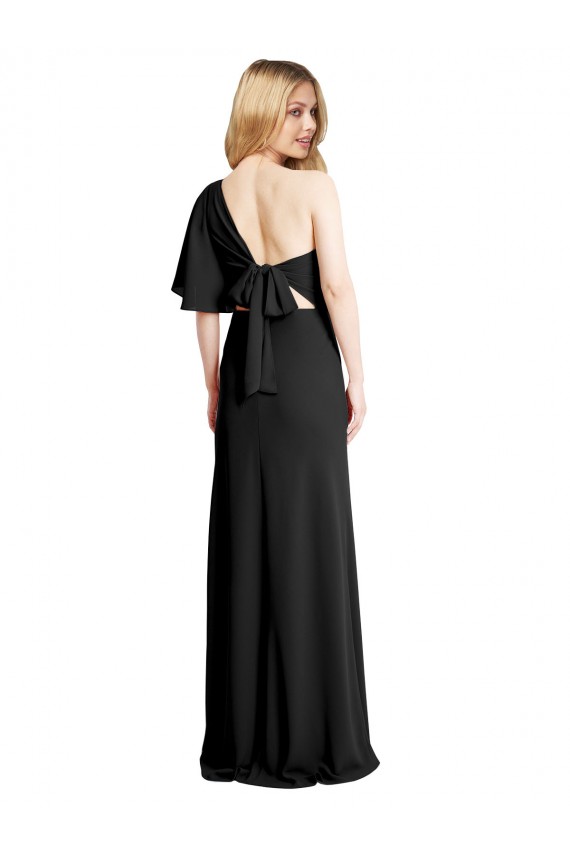 Stretch Crepe Flutter Sleeves One Shoulder Black Sheath Formal Evening Gown / Prom Dress / Bridesmaid Dress Stockport