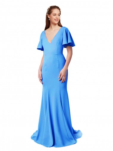 Stretch Crepe V-Back Sweep Train V-Neck Mermaid, Sheath Prom Dress / Bridesmaid Dress Stockport