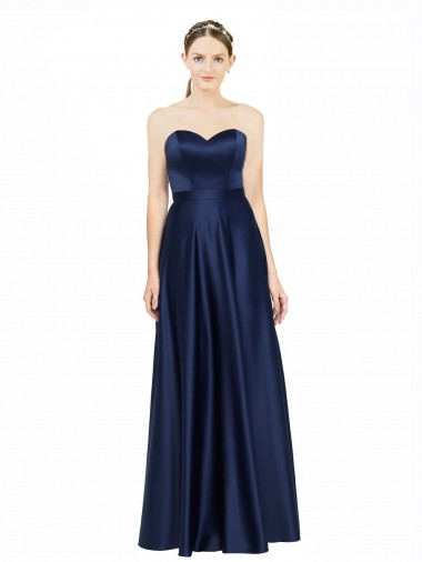 Stretch Satin Low Back Long Sweetheart A-Line Black Tie Evening Gown / Bridesmaid Dress Stockport
