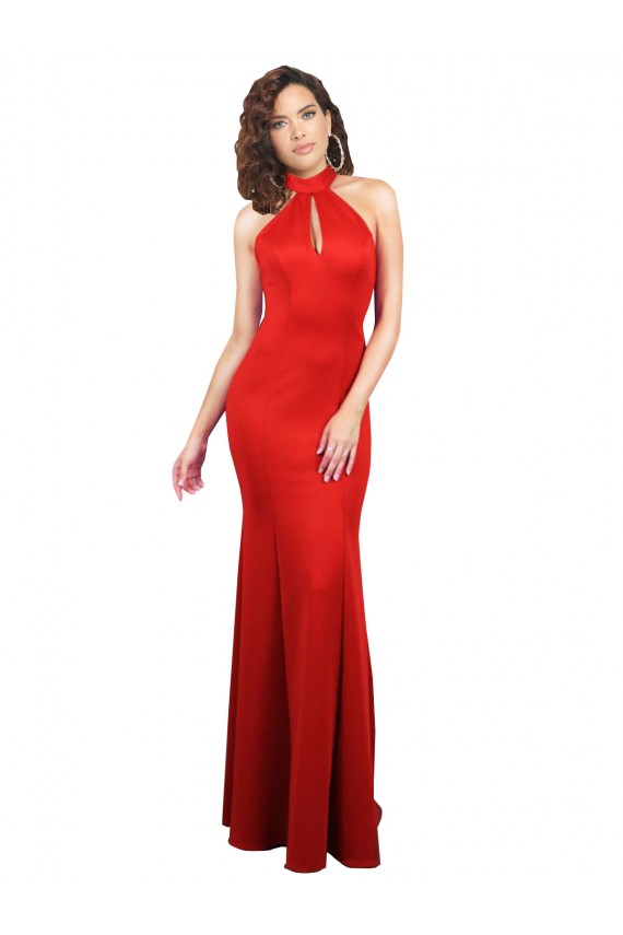Stretch Satin Keyhole Back Long Halter Neck Mermaid Formal Evening Gown / Prom Dress / Bridesmaid Dress Stockport