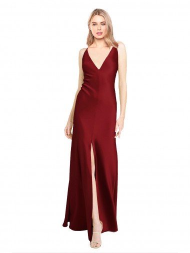 Stretch Satin V-Back Long V-Neck A-Line Black Tie Evening Gown / Prom Dress / Bridesmaid Dress Stockport