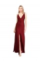 Stretch Satin V-Back Long V-Neck A-Line Black Tie Evening Gown / Prom Dress / Bridesmaid Dress Stockport