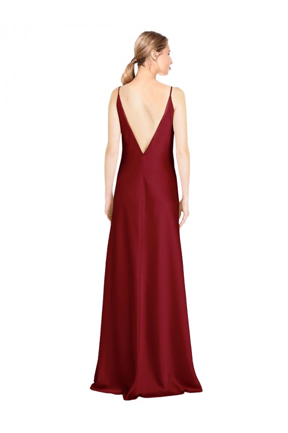 Stretch Satin V-Back Long V-Neck A-Line Black Tie Evening Gown / Prom Dress / Bridesmaid Dress Stockport