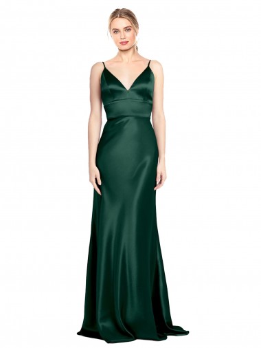 Stretch Satin V-Back Long Spaghetti Straps Sheath Formal Evening Gown / Prom Dress / Bridesmaid Dress Stockport