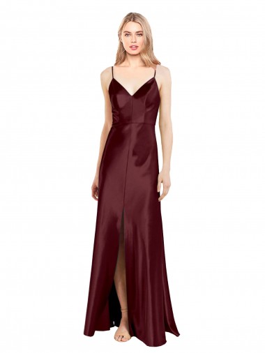 Stretch Satin Long Spaghetti Straps A-Line Bridesmaid Dress / Evening Dress Stockport