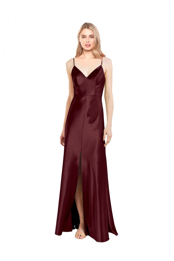 Stretch Satin Long Spaghetti Straps A-Line Bridesmaid Dress / Evening Dress Stockport