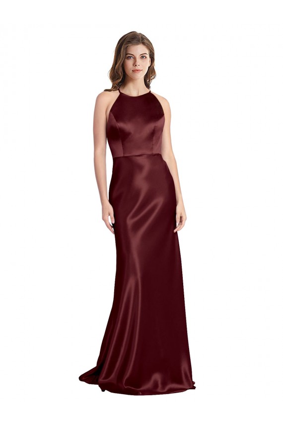Stretch Satin Long Spaghetti Straps A-Line Formal Evening Gown / Prom Dress / Bridesmaid Dress Stockport