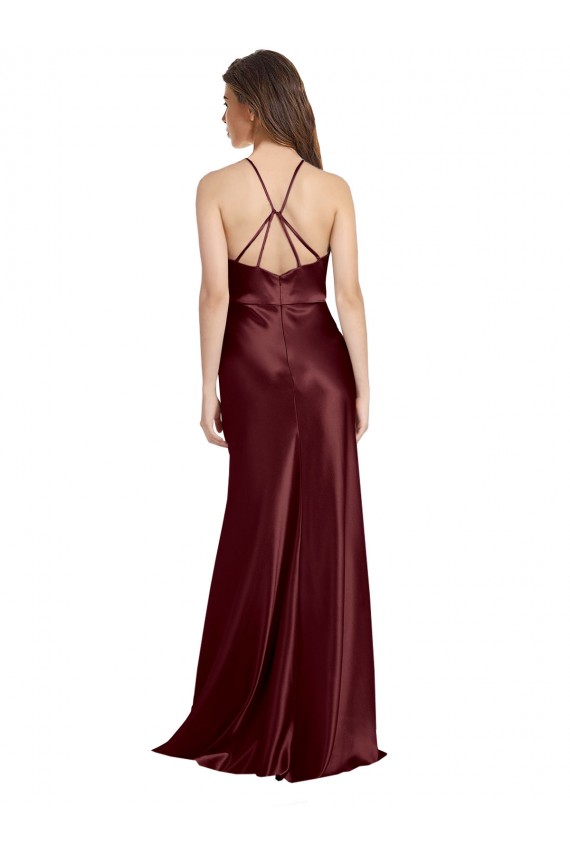 Stretch Satin Long Spaghetti Straps A-Line Formal Evening Gown / Prom Dress / Bridesmaid Dress Stockport