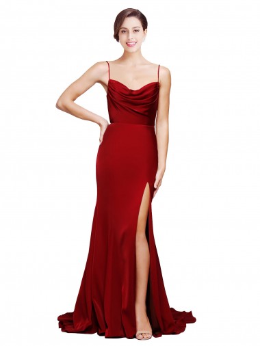 Stretch Satin Criss Cross Back Sweep Train Spaghetti Straps Sheath Black Tie Evening Gown / Prom Dress / Bridesmaid Dress Stockport