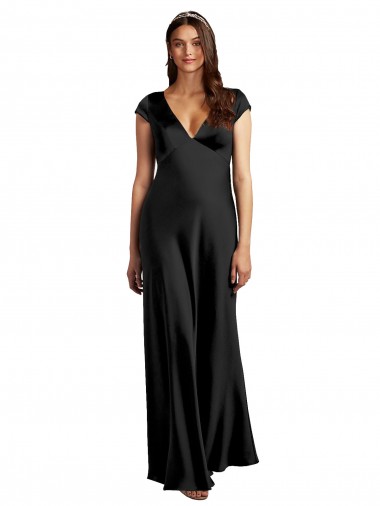 Stretch Satin Keyhole Back Long V-Neck A-Line Formal Evening Gown / Prom Dress / Bridesmaid Dress Stockport