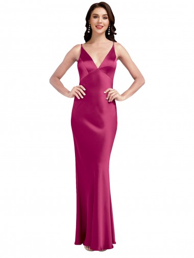 Stretch Satin Low Back Long Spaghetti Straps A-Line Formal Evening Dress / Bridesmaid Dress Stockport