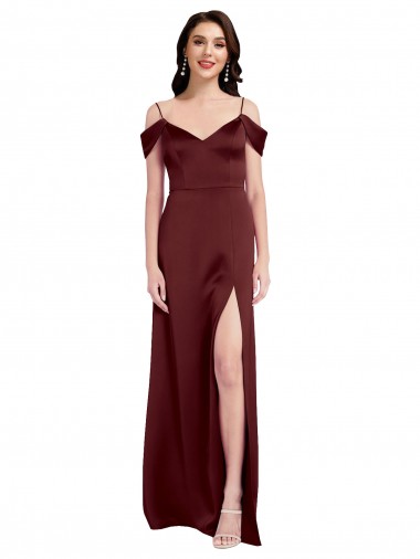 Stretch Satin Long Off the Shoulder A-Line Formal Dress / Bridesmaid Dress Stockport