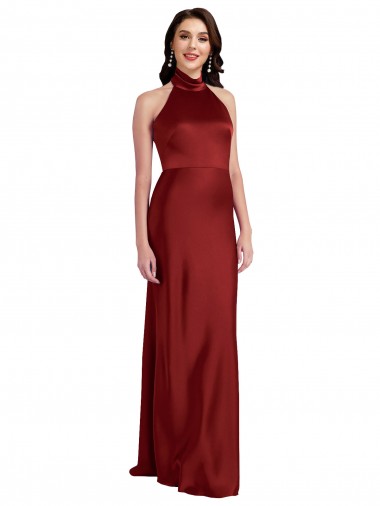 Stretch Satin Backless Long Halter Neck A-Line Black Tie Evening Gown / Prom Dress / Bridesmaid Dress Stockport