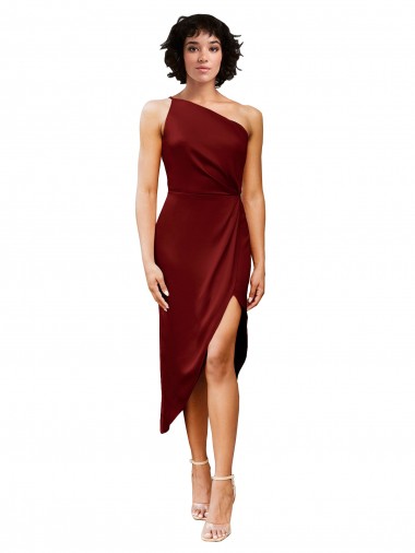 Stretch Satin Midi Length One Shoulder Sheath Black Tie Evening Gown / Prom Dress / Bridesmaid Dress Stockport