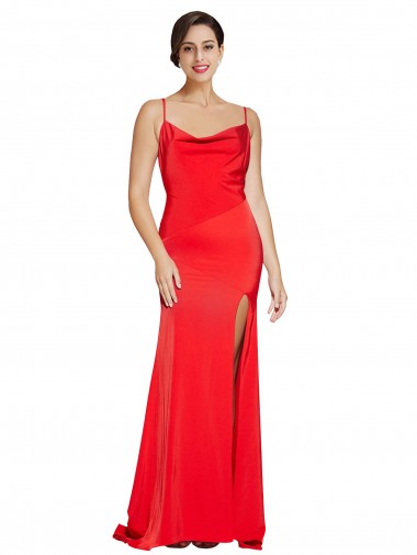 Stretch Satin Low Back Long Cowl Neck Sheath Formal Evening Gown / Prom Dress / Bridesmaid Dress Stockport