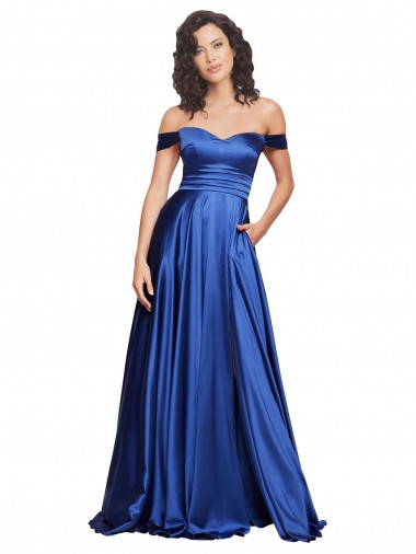 Stretch Satin Sweep Train Off the Shoulder A-Line Formal Evening Gown / Prom Dress / Bridesmaid Dress Stockport