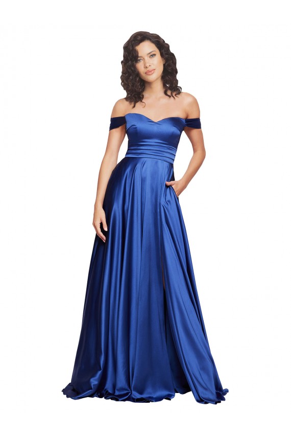 Stretch Satin Sweep Train Off the Shoulder A-Line Formal Evening Gown / Prom Dress / Bridesmaid Dress Stockport