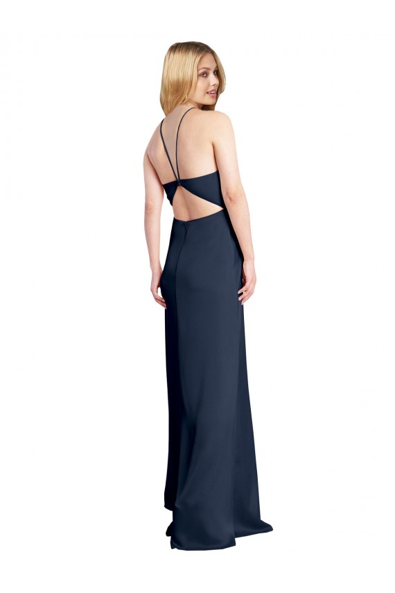 Stretch Satin Criss Cross Open Back Long Halter Neck A-Line Formal Evening Gown / Prom Dress / Bridesmaid Dress Stockport