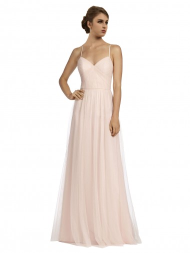 Tulle Long Spaghetti Straps Pink A-Line Bridesmaid Dress Stockport