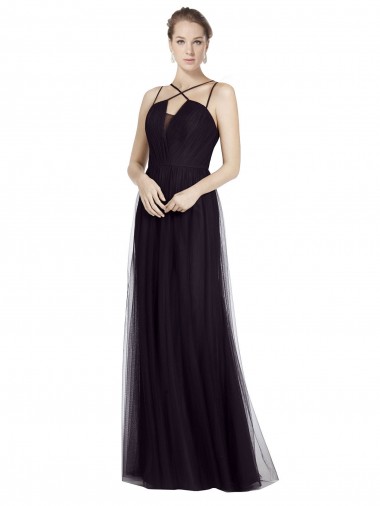 Tulle Long Spaghetti Straps A-Line Bridesmaid Gown Stockport