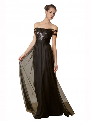 Tulle & Sequin Long Off the Shoulder A-Line Bridesmaid Dress Stockport