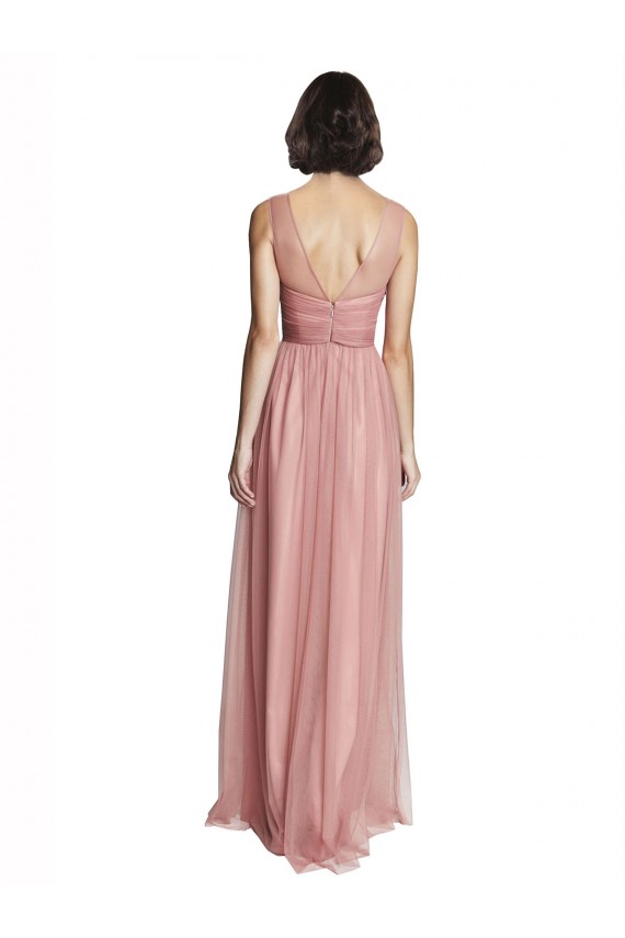 Tulle Long V-Neck Rose Pink A-Line Bridesmaid Dress Stockport