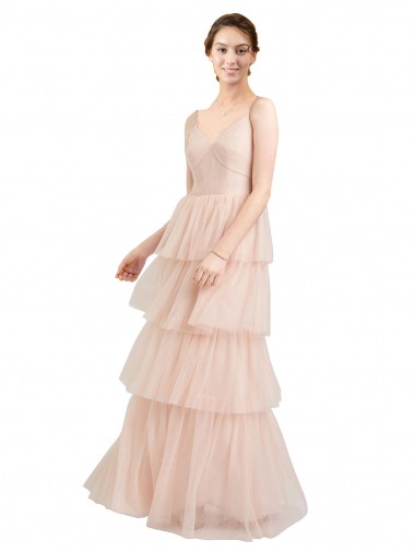 Tulle Long V-Neck A-Line Semi Formal Evening Dress / Bridesmaid Dress Stockport
