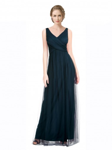 Tulle Long V-Neck Blue A-Line Bridesmaid Dress Stockport