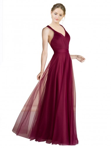 Tulle Criss Cross Open Back Long V-Neck A-Line Bridesmaid Dress Stockport