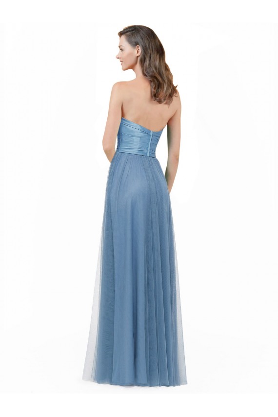 Satin & Tulle Low Back Long Strapless A-Line Bridesmaid Dress Stockport