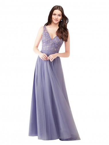 Tulle & Lace V-Back Long Sweetheart A-Line Formal Dress / Bridesmaid Dress Stockport