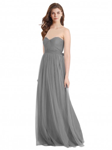 Tulle Long Sweetheart Slate Grey A-Line Bridesmaid Gown Stockport