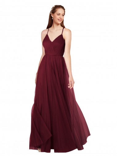 Tulle Keyhole Back Long Spaghetti Straps A-Line Bridesmaid Dress Stockport