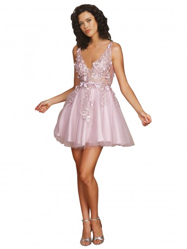 Tulle V-Back Short V-Neck A-Line Bridesmaid Dress Stockport