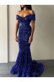 Velvet Sequin Sweep Train Off the Shoulder Mermaid Prom Dresses Stockport