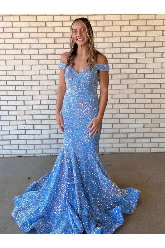 Velvet Sequin Long Off the Shoulder Mermaid Prom Dress / Evening Dress Stockport
