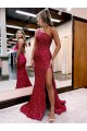 Velvet Sequin Sweep Train One Shoulder Mermaid Evening Dress Stockport