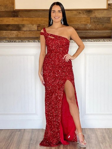 Velvet Sequin Sweep Train One Shoulder Sheath Prom Dress Stockport