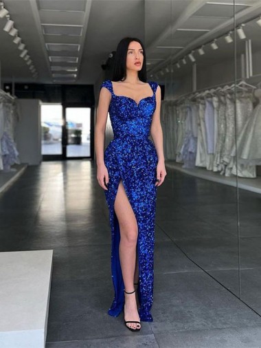 Velvet Sequin Sweep Train Spaghetti Straps Sheath Evening Gown / Prom Dress Stockport