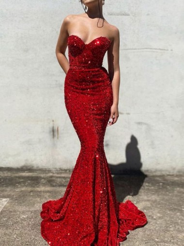 Velvet Sequin Court Train Sweetheart Mermaid Prom Dress / Evening Gown Stockport
