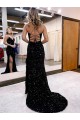 Velvet Sequin Sweep Train V-Neck Sheath Evening Dress Stockport