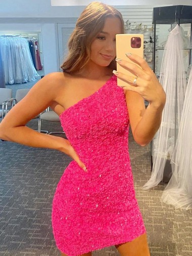 Velvet Sequin Short One Shoulder Sheath Evening Gown Stockport