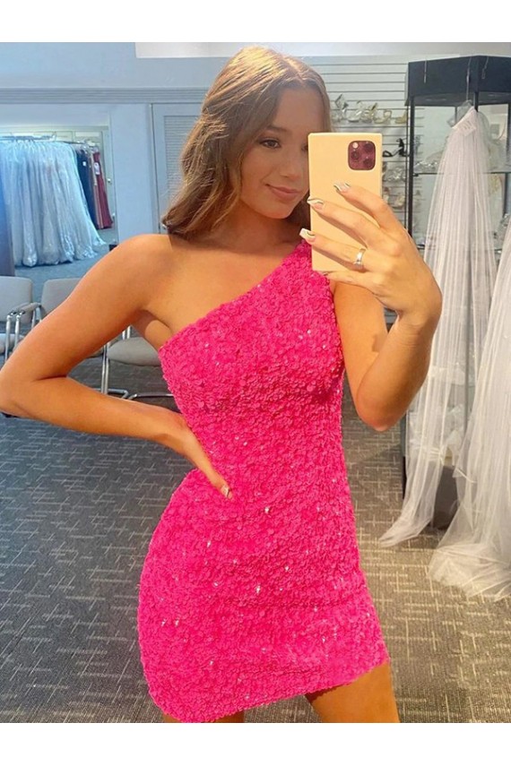 Velvet Sequin Short One Shoulder Sheath Evening Gown Stockport