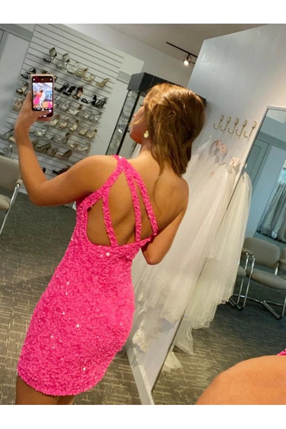 Velvet Sequin Short One Shoulder Sheath Evening Gown Stockport