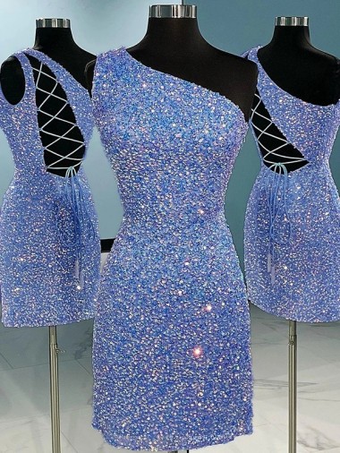 Velvet Sequin Short One Shoulder Sheath Prom Dress Stockport