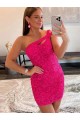Velvet Sequin Sleeveless One Shoulder Fuchsia Sheath Prom Dresses Stockport