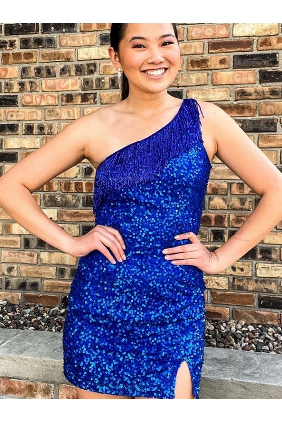 Velvet Sequin Short One Shoulder Sheath Homecoming Dresses Stockport